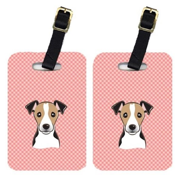 Carolines Treasures Carolines Treasures BB1261BT Pair Of Checkerboard Pink Jack Russell Terrier Luggage Tags BB1261BT - main